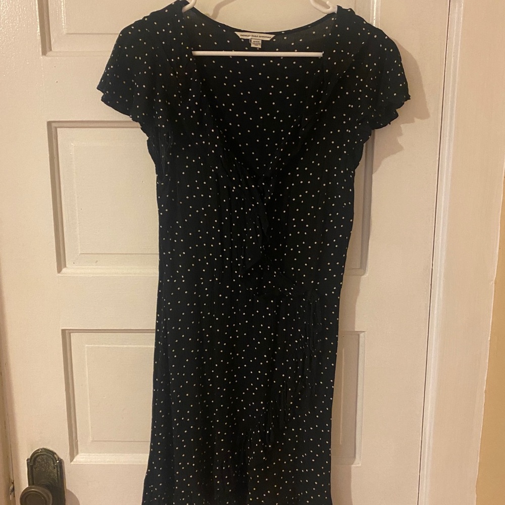 American Eagle nwot polka dot ruffle black dres medium